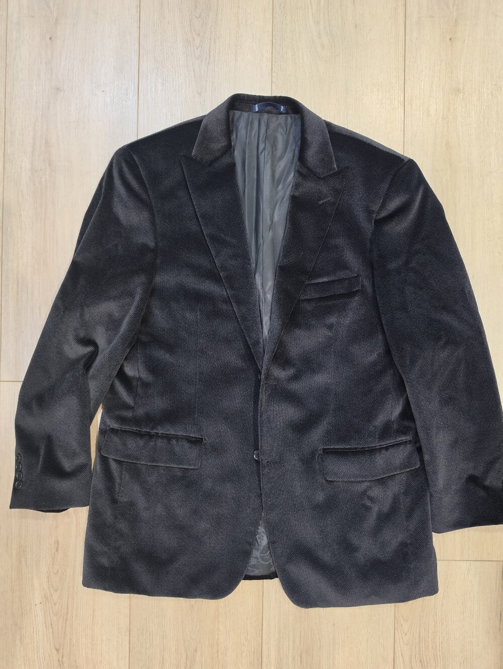 Paul Fredrick Black Herringbone Sport Coat Blazer 42R Cotton Two Button Men's